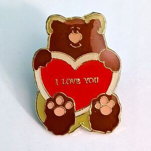 Vintage Bear Lapel Pin Heart Love Valentines Day Retro Cute Collectible